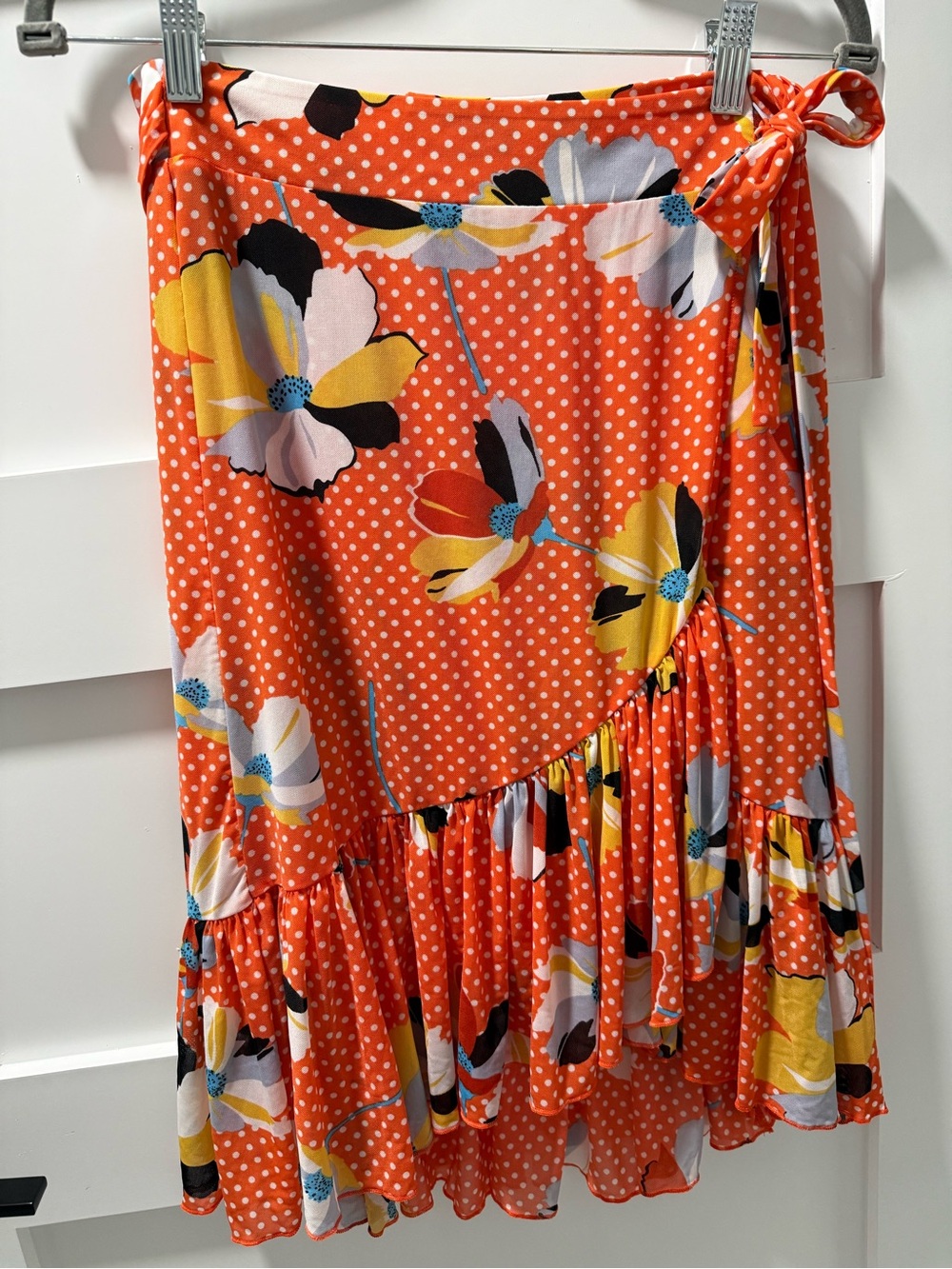 Floral Orange Polka Dot Wrap Around Skirt